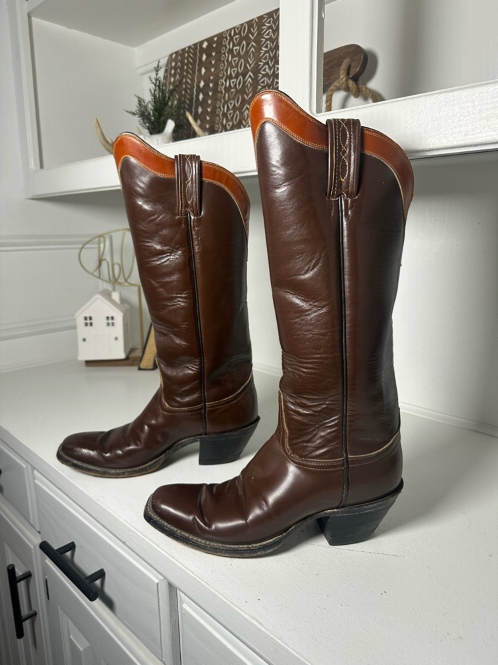 Tony Lama Vintage Womens 6.5B Tall Brown Leather Cowboy Boots Classic Western
